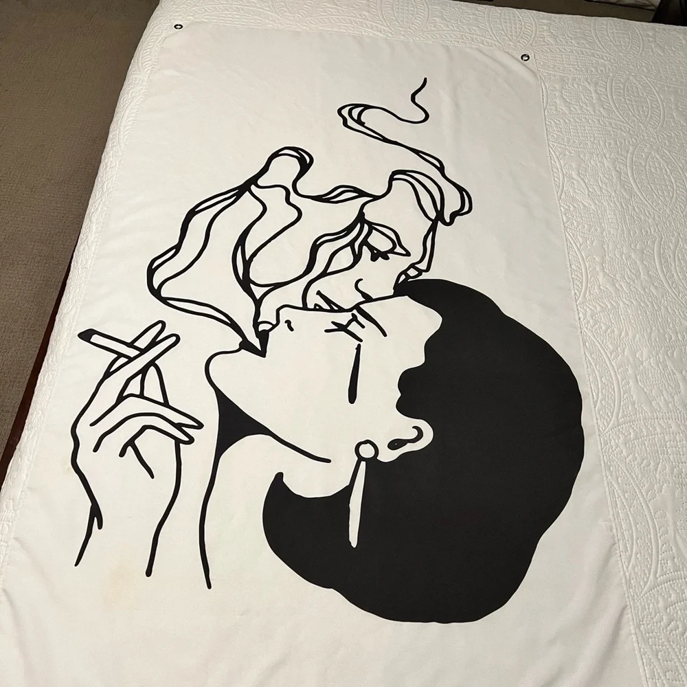 Girl in Red by tvorac United States Tapestry/Flag Black/White Seductive Couple